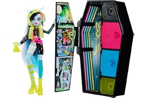 Monster High-docka och modeset, Frankie Stein-docka, Skulltimate Secrets: Neon Frights, utklädningsskåp med mer än 19 överras