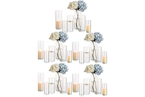 GLASSEAM Vase À Fleurs En Verre Cylindrique Transparent, 10 Ensembles De Vases Basiques Modernes En Verre Pour Décoration De Table, Centres De Mariage,Bougeoirs Pour Ornements De Salon, 15/20/25 Cm De Haut