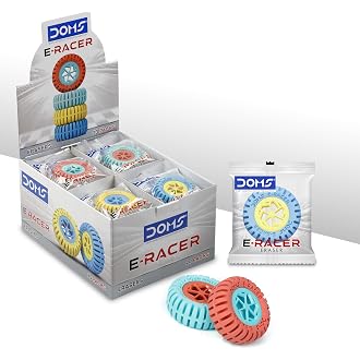 Doms E-Racer Erasers Pack of 20| Round Wheel Shape for Better Grip| for Neat & Clean Erasing| Best Birthday Gift for Children