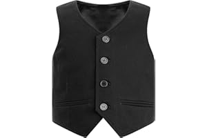 inlzdz Kids Boys V Neck Button Down Tuxedo Formal Suit Waistcoat Vest Single Breasted Wedding Birthday Party Blazer