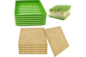 MOFUIRY 6Set Microgreens Growing Mat with Tray, Microgreen Growing Kit 10″×10″ Wheatgrass Seed Sprouting Starter Mat Hemp Fiber Grow Hydroponic Jute Pad Indoor Organic Production for Germination Sprouts(G)