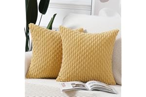 Madizz Pack of 2 Boho Corduroy Cushion Covers 16x16 inch, 40x40 cm, Yellow Soft Decorative Throw Pillow Covers for Bedroom Sofa Pillow Shell