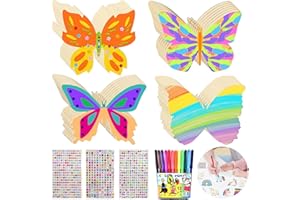 ‎BOOAEE Schmetterling Bastelset 40 Stück Kindergeburtstag Basteln Schmetterlinge Deko, Basteln Kindergeburtstag Mädchen 10 Jahre Kinder, Schmetterling Holz mit Edelsteinaufkleber, für DIY Handwerk Ostern