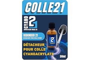 Dissolvant pour colle cyano Debondeur21 by Super Glue Cyano Colle21 | Dissolvant pour colle cyano – Flacon de 30 ml – Détachant pour super glue – Dissolvant pour taches et résidus de colle cyano.