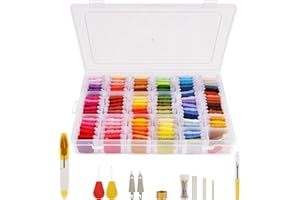 Handi Stitch 148 Piece Embroidery Floss Set - Cross Stitch Tool Kit with Transparent Plastic Storage Box - 110 Colour Skeins - Threads on Paper Bobbins for Friendship Bracelets & DIY Arts/Crafts