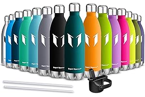 Super Sparrow Gourde Isotherme - Bouteille Isotherme - 350ml/500ml/750ml - Bouteille d’eau isolée sans BPA + Paille (2 Bouchons)- Anti-fuite Gourde Inox pour Sport, Gym, Voyage, Randonnée, Enfant