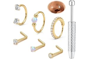 ORAZIO 6 Stück Nasenpiercing Chirurgenstahl Damen Septum Hufeisen Piercing Nasenpiercing Gold/Silber Stecker Septum Ringe Nose Nostril Piercing Nasenstecker L/S Nasenring Piercing