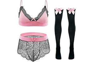 Happy Cherry Bikini Crossdressing Lingerie Set for Men Brassiere Underwear Stockings Set 3 Piece