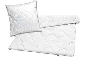 ‎SLEEPLING sleepling medium Bettdecke 135x200 Set mit Kissen 80x80, Bettzeug, Kopfkissen und Ganzjahresdecke 135 x 200, Decke Made in EU, Ökotex, Waschbar 60 Grad, Steppdecke 100% Mikrofaser