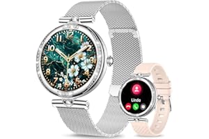 fitonyo Smartwatch damski z funkcją telefonu, 1,1 cala AMOLED HD Fitness Tracker do pomiaru tętna/ciśnienia krwi / SpO2 / monitorowania snu, 120+, cyfrowy smartwatch IP68, do biegania, srebrny