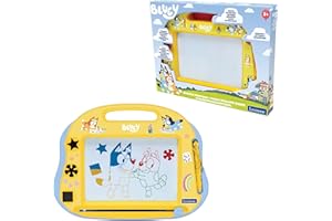 LEXIBOOK, Bluey, Tablero de Dibujo magnético Multicolor, Juguete artístico para niños con lápiz y Sellos, Amarillo/Azul, CRBY550