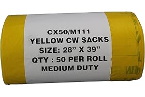 Hanfare CX50/M111 Waste Sack Roll, Medium Duty, 90 L/5 kg, Yellow (Pack of 50)