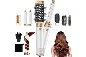 1000W Airbrush Hair Styler Atopskins 6 In 1 Air Styler avec Seche Cheveux Brosse Soufflante, Brushing Brosse Soufflante, Boucleur a Air, Magic Styler pour Donner Du Volume, Boucler
