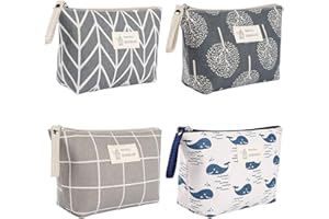 MENGH-SHOP Bolsas de Maquillaje de Lona Neceser de Cosméticos Impresa Bolsa Organizadora de Viaje de Multifunción con Cremallera Bolsa de Lavado Bolsa de Almacenamiento para Mujer 4 Piezas
