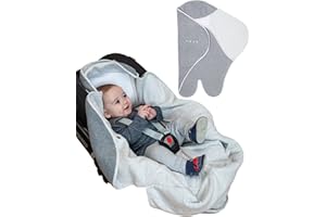 PurFlo Cosy Wrap Travel Blanket | Luxury Cotton Lining & Soft Fleece Outer | Breathable Car Seat & Pram Star Blanket | Safer Alternative to a Loose Baby Car Seat Blanket | 0-9 Months | Minimal Grey