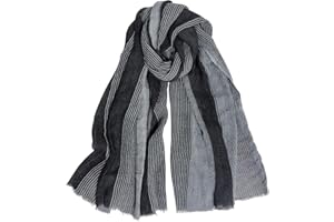 DAMILY Moda Uomo Sciarpa A Pieghe A Righe Confortevole Cotone Lino Inverno Stelle Scialle, Marina-Grigio, M