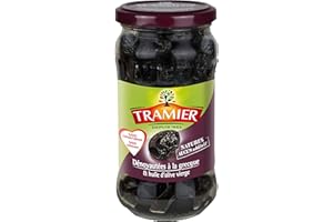 Tramier Olives Noires à la Grecque Dénoyautées (1 x 220 g), olives de table provenant du Maroc, olives dénoyautées idéales pour apéritifs & recettes