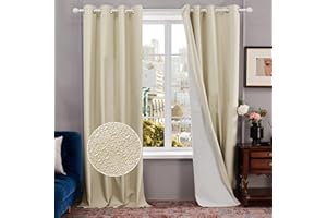 Deconovo Door Curtains Thermal 90 Drop, 100% Blackout Curtains with Coating, Lightweight Fabric Eyelet Curtains, Faux Linen Thermal Beige Curtains for Living Room, 66 x 90 Inch(Width x Length), 1 Pair