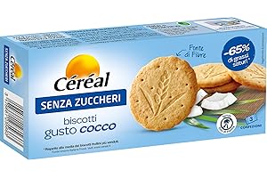 Céréal Biscotti, Senza Zucchero, gusto cocco, merendine dolci senza zuccheri, fonte di fibre, in monoporzioni, 132 g
