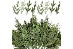 KUNJOCY 40 Pcs Christmas Artificial Pine, 4 Styles Assorted Artificial Pine Branches Faux Leaves Needle Plastic Pine Fake Greenery Pick for DIY Christmas Wreaths Garland Home Garden Decoration (Green)