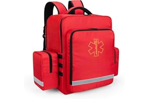 Trunab Zaino Emergenza Zaino Medico Vuota Rosso, Borsa Medica Pronto Soccorso con Tasche Laterali Staccabili e Fondo Antiscivolo, Adatto per EMT, Paramedico, Visita Domiciliare