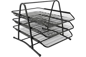 D.RECT 7610 Metall Ablagefächer Stapelbar - Büro Organizer Schreibtisch - Ablage Schreibtisch - 3 Schubfächer Briefablage Dokumentenablage A4 Organizer Mesh - Papierablage Schwarz Aktenablage