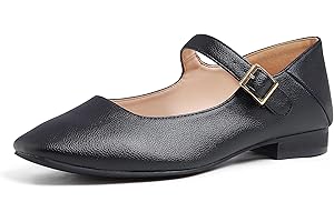 Feversole Women's Mary Jane Fashion Square Toe Easy Buckle Low Heel Slip On Flats