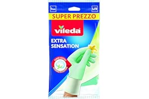 Vileda Extra Sensation, guanti in lattice con rivestimento interno in cotone, massima sensibilità al tatto, adatto per lavori domestici delicati, vestibilità aderente, 3 misure: S-M-L, confezione da 3