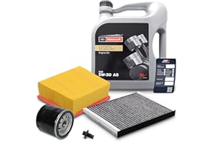 HOMRY BESTPRICE Inspektionspaket Filterset mit 1x Ölfilter; 1x Innenraumfilter (Aktivkohle); 1x Luftfilter; 1x Ölablassschraube mit Dichtring; 1x Motoröl 5W-30 FORD 5 l; 1x Ölwechselanhänger
