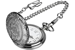 JSMTKJ Pocket Watch, Vintage Pocket Watch with Chain, Arabic Numerals Quartz Pocket Watch for Men Women Father Grandpa Birthday Anniversary (Black)