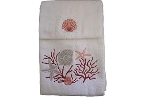 RICAMI FIORENTINI BALDI Coppia Spugna con Ricamo Conchiglie Cotone 100% Made in Italy (Rosso)