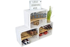 KISTENKOLLI ALTES LAND Lot de 3 New blancs Caisse de fruits Johanna/chaussures étagère de rangement Table d'appoint schuhbox Caisse de vin tiroir de pomme Boîte en bois caisse du Étagère