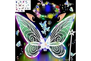 YEAHBOOM Luminose ali di Fata a Led, ali di Farfalla con Orecchie da Elfo, Cerchietto da Fata a Led e Bacchette di Fata a Stella, ali di Farfalla, Ali da Principessa, Costume da ala Per Feste a Tema Carnevale