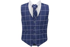 SIRRI Jungen Tweed Einreihige Fensterscheibe Karo Slim Fit Baumwolle Weste 3 Stück Retro Krawatte Formal Smart Casual Set