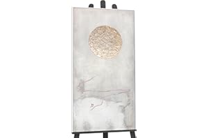 YS Dipinto incorniciato a Mano Pittura acrilica su Tela Via del Sole Soggiorno Arte Astratta Moderna Luna Bianco con Oro Arredamento 120x60 cm