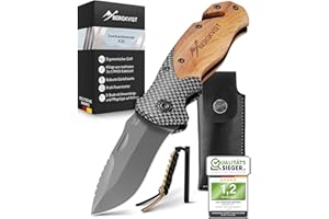 BERGKVIST® 3-in-1 pocket knife K20 two-handed knife can be carried, sharp folding knife, survival knife and outdoor knife with wooden handle incl. whetstone & belt bag