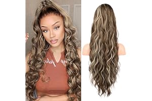 ‎FLUFYMOOZ Flufymooz Ponytail Extension Pferdeschwanzverlängerung, 66 cm Pferdeschwanz mit Kordelzug Haarverlängerungen, Lockiger Pferdeschwanz Synthetisches Haarteil für Damen (Mittelbraunes Aschblond)