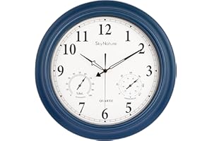 ‎SKYNATURE SkyNature Große Outdoor Gartenuhr, Retro Wetterfest Uhr mit Thermometer und Hygrometer, Leise Ohne TickgeräUsche Metall Wanduhr, Wasserdicht Uhr für Zaun, Terrasse, Pool - Blau, 45cm