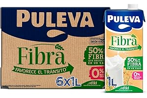 Puleva - Leche Puleva con Fibra de Achicoria y Avena, Bebida Láctea, Favorece el Tránsito Intestinal y Digestión, Calcio y Vitaminas, 50% Fibra Diaria por Vaso, Pack 6 x 1 Litro