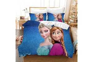 Goplnma - Ropa de Cama Elsa Frozen Infantil para niñas, impresión Digital 3D, con Funda de Almohada con Cremallera, Microfibra, Multicolor (135 x 200 cm, 12)