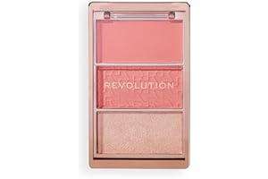REVOLUTION BEAUTY LONDON Revolution Palette Blush Icon, kremowy i tłoczony puder, silnie pigmentowany, paleta twarzy, wegańska i nieokrutna na zwierzętach, 3 kolory, Authentic Peach