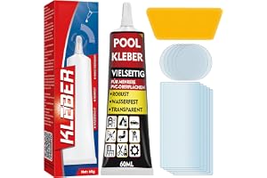 HuakChai Pool-reparationsset med 60 ml transparent PVC-lim, 10 lappar och spatel – vattentätt lappset för poolfolie, luftmadrass, gummibåt, simring och uppblåsbara PVC-artiklar