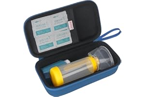 BOVKE Custodia da viaggio dura per inalatore di asma, distanziatore per inalatori per bambini e adulti, maschere, porta inalatore Astma borsa da trasporto con tasca a rete, blu (solo caso)