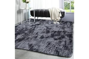 Tinyboy-hbq nowoczesny dywan do pokoju, wykładzina do pokoju, miękki dywan z długim włosiem shaggy, antypoślizgowy, gruby i miękki (szaro-czarny, 200x200 cm)