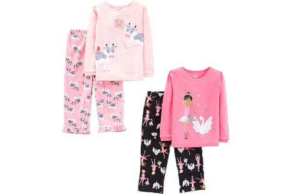 Simple Joys by Carter's 4-Piece Pajama Set (Cotton Top & Fleece Bottom) Ensemble de Pijama Bébé Fille (Lot de 1)