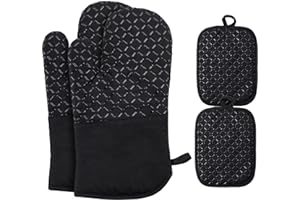 Ankway Rękawice kuchenne, uchwyt na garnki, zestaw 4 sztuk, odporne na wysokie temperatury i antypoślizgowe, miękkie, bawełniane, długie, elastyczne, grube, silikonowe, do gotowania, 30 cm