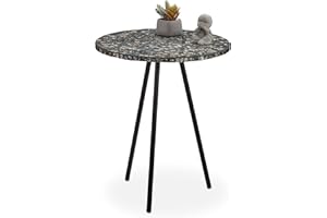 relaxdays Ronde mosaïque, d’appoint, Décorative, Table de Jardin, Fait Main, HxD: 50 x 41 x 16 cm, Noir, Fer, MDF, Verre, Schwarz Antique, 50 x 41 x 41 cm