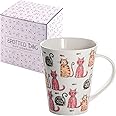 SPOTTED DOG GIFT COMPANY Cat Coffee Mug, Animal Mug, Cute Ceramic Porcelain China Tea and Coffee Cup, Cat Gifts for Girls Women Men & Kids - 360ml / 12.2oz (1pc, Happy Cats)