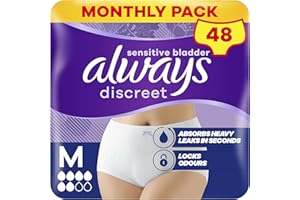 Always Discreet Incontinence Pants Women, Medium, Disposable Underwear Women, UK Size 8-14, White, Absorbency 6, 48 Underwear , Knickers (12 x 4 Packs), Bladder Leak Protection , Maternity Postpartum
