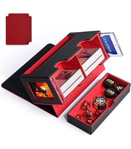CHEPULA MTG Deck Box mit Commander Display, Premium Magic Deckbox mit Würfelfach, 3 in 1 Magnetic Sammelkarten Box für 200 Hüllen Karten, 4 Kartentrenner 2 Toploader Trading Card Box, Schwarz Rot